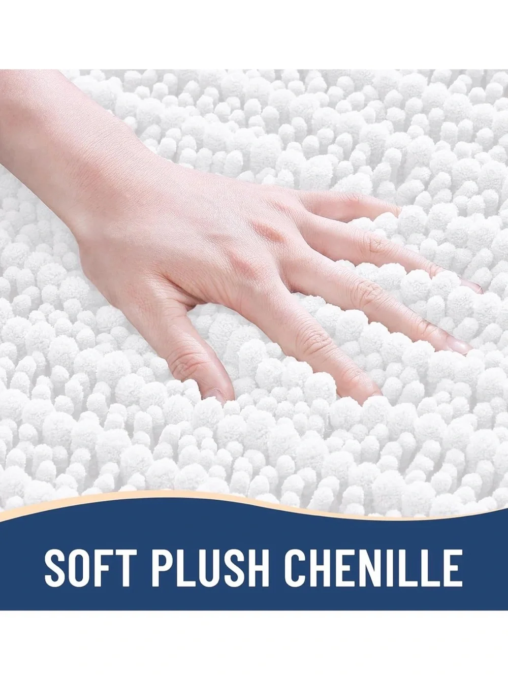 NWT White Chenille Bath Mat - Soft Absorbent Non-Slip 47x20